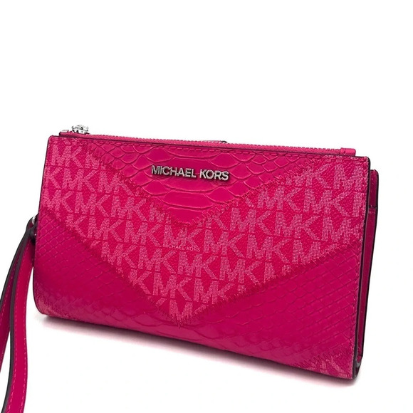 Michael Kors Double Zip Wallet Wristlet Electric Pink Multi (NWT) - Picture 1 of 9